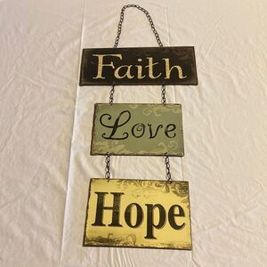 Faith Love Hope Metal Home Decor Multi Wall Sign EUC